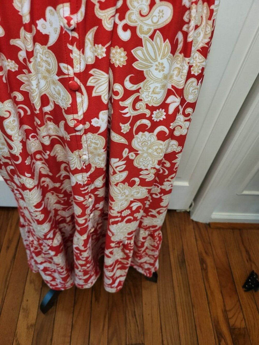 Derek Heart Red Peasant Dress High Low XL Stretch Ruffle Boho Travel Vacation - Picture 8 of 11